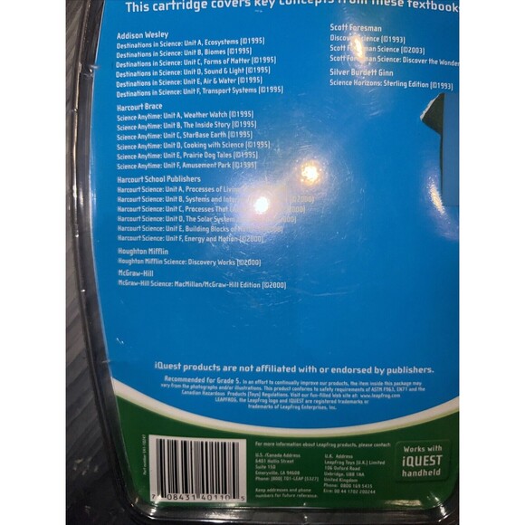 New Leap Frog IQuest Science Cartridge Package 5th Grade Ages 10 Quantum Leap - Picture 3 of 3